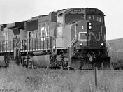 Loco CN 5697 eastbound at Clover Bar, Alberta. Pentax 67II with 55mm lens. Efke 