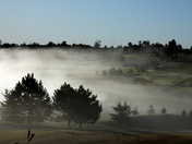 fog blanket over the golf course in the morning