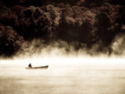 Boating through the mist in Algonquin