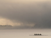 Fogged rowers by Kettle Island, Ottawa River, Gatineau, Quebec