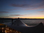 Cleaning by moonlight on an Alaskan cruise.