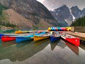 Canoes on Moraine Lake