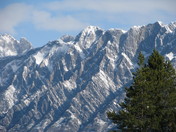 mountain peaks as seen from lower lake Kananaskis